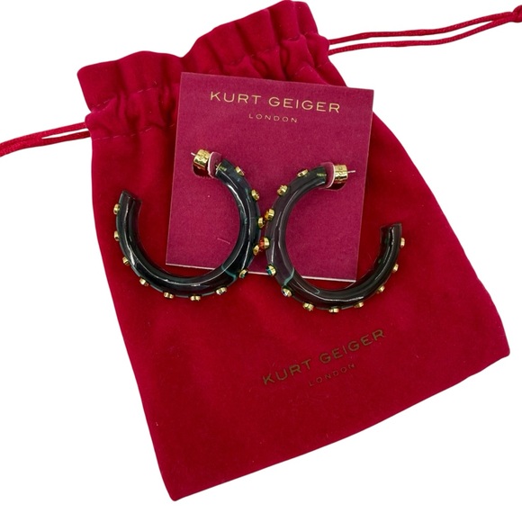 Kurt Geiger London Gold and Green Multicolor Studded Resin Hoop Earrings NWT - Picture 6 of 6